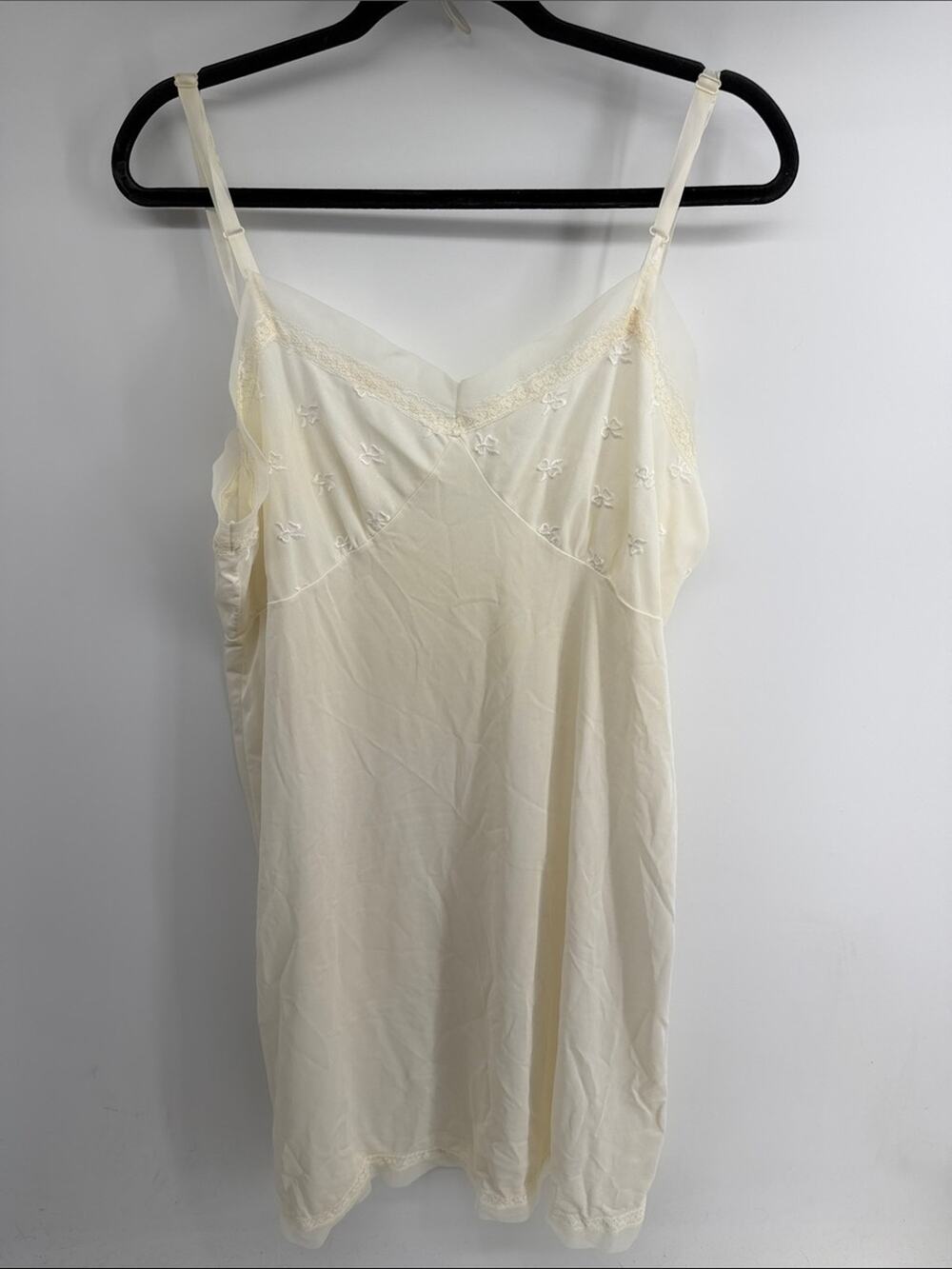 Vintage bow embroidered triangle top lace detail boudoir lingerie slip dress 46